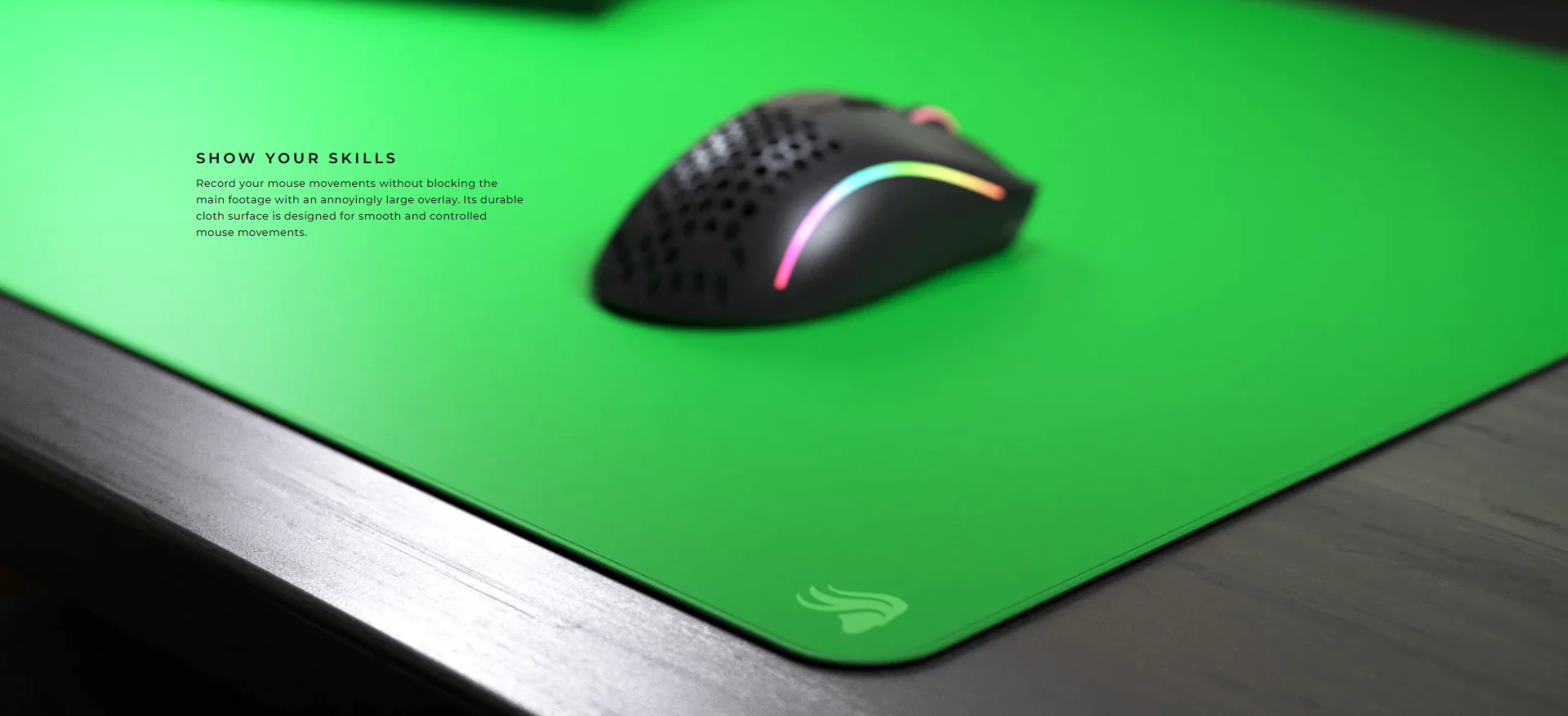 A large marketing image providing additional information about the product Glorious Chroma Key Green Screen Gaming Mousemat - Additional alt info not provided